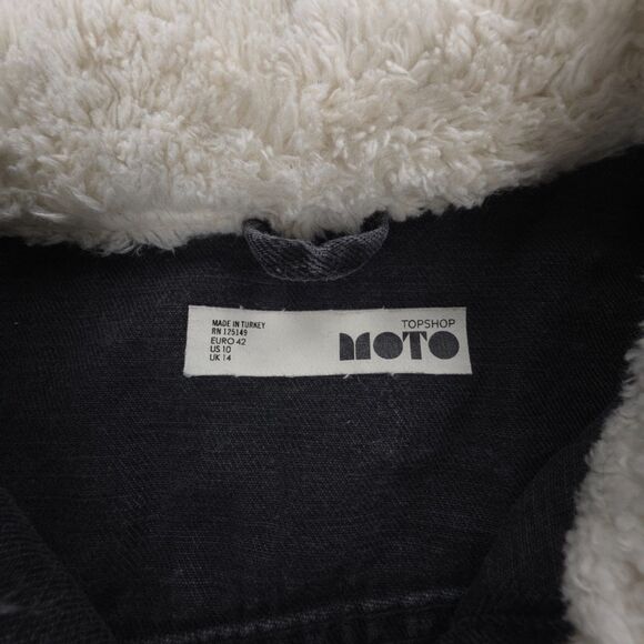 TOPSHOP Star Stud Denim Borg Jacket Fur Collar 90s Y2k Grunge Streetwear Indie - Picture 2 of 7